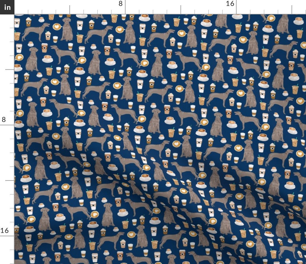 weimaraner dog fabric and coffees - navy (smaller version)