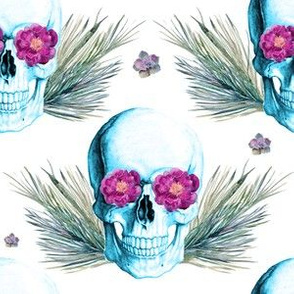 6" Floral Skulls - Blue Skull with Flowers