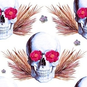 6" Floral Skulls - Bright Pink and Gold