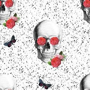 6" Floral Skulls - Black and White with Pink Flowers