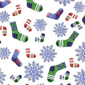 winter wool socks and snowflakes 