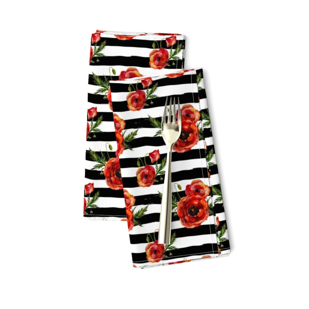 Small // Red Poppies // Black and White Stripes