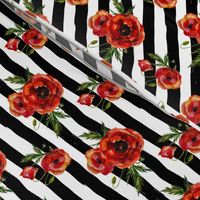 Small // Red Poppies // Black and White Stripes