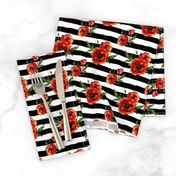 Small // Red Poppies // Black and White Stripes