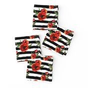 Small // Red Poppies // Black and White Stripes