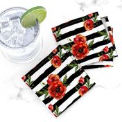 Small // Red Poppies // Black and White Stripes