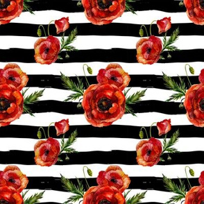 Small // Red Poppies // Black and White Stripes