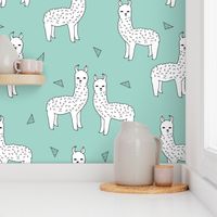 alpaca // mint white alpaca animal nursery fabric