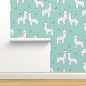 alpaca // mint white alpaca animal nursery fabric
