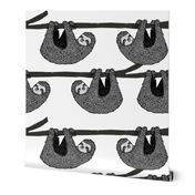 sloth // black and white cute sloths in a tree fabric 