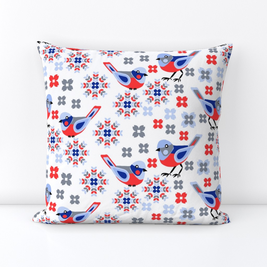 Winter Wonderland Birds & Snowflakes Red