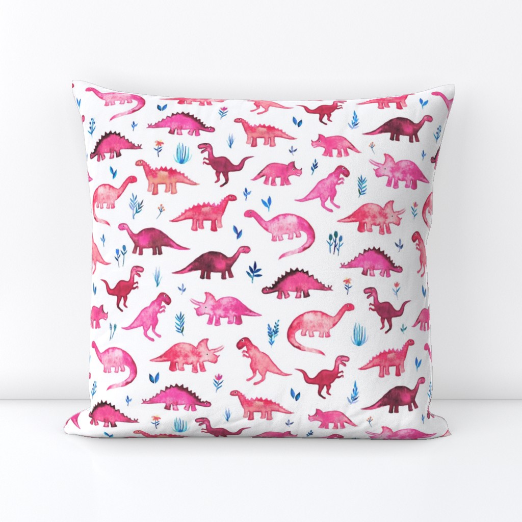 Tiny Dinos in Magenta and Coral on White Large Print