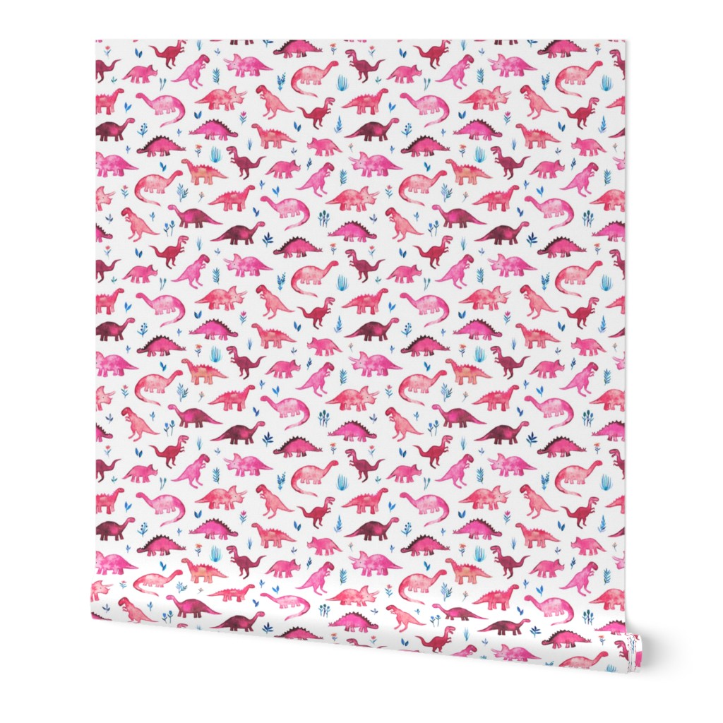 Tiny Dinos in Magenta and Coral on White Large Print