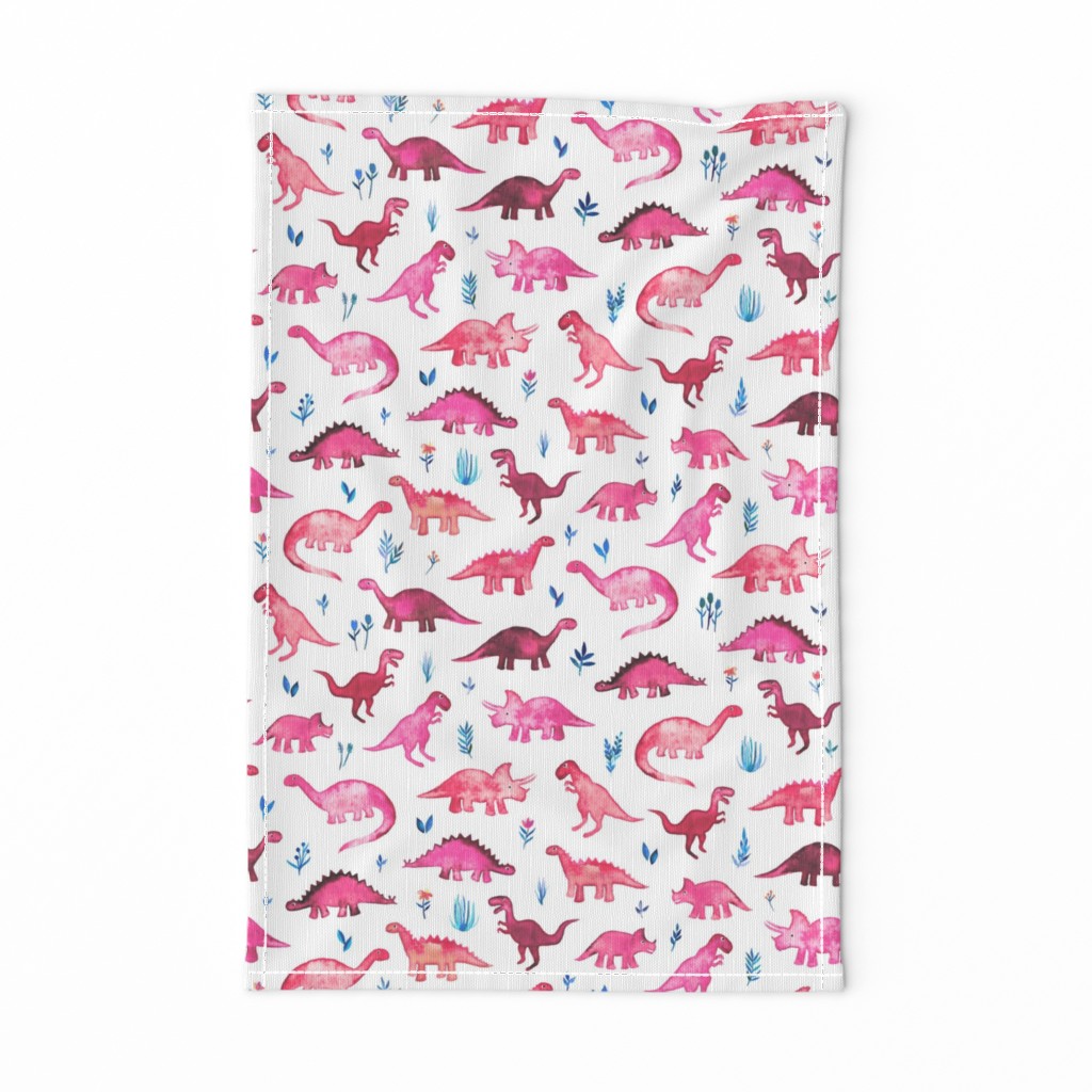 Tiny Dinos in Magenta and Coral on White Large Print
