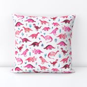 Tiny Dinos in Magenta and Coral on White Large Print