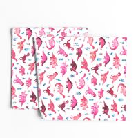 Tiny Dinos in Magenta and Coral on White Large Print