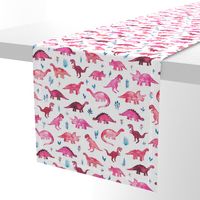 Tiny Dinos in Magenta and Coral on White Large Print