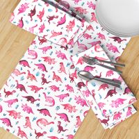 Tiny Dinos in Magenta and Coral on White Large Print