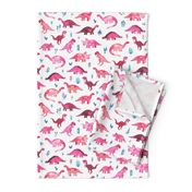 Tiny Dinos in Magenta and Coral on White Large Print