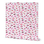 Tiny Dinos in Magenta and Coral on White Large Print