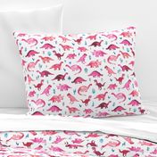 Tiny Dinos in Magenta and Coral on White Large Print