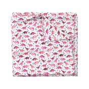 Tiny Dinos in Magenta and Coral on White Large Print