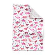 Tiny Dinos in Magenta and Coral on White Large Print