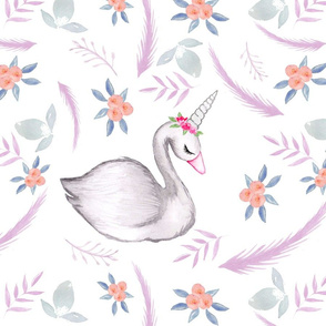 Watercolour Whimsical Swan purple hue LARGE