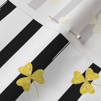 Gold Clovers on Black and White Stripes