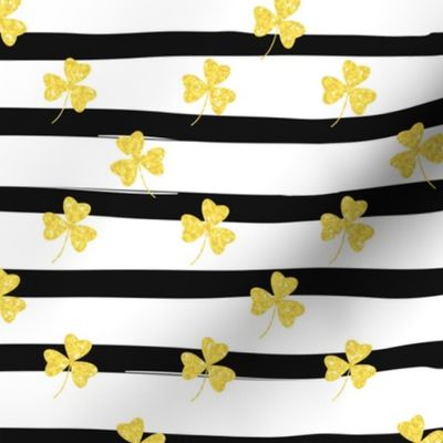 Gold Clovers on Black and White Stripes