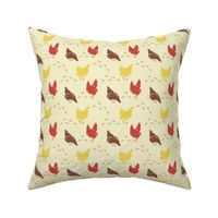 Chickens on Butter Cream, Country Farmhouse Style Hens, Poultry Drawings