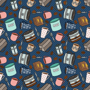 Coffee Pattern on Navy Blue