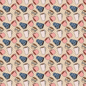 Coffee Mug Pattern in pink and navy on tan
