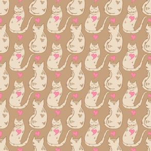 Cats and Hearts on Tan