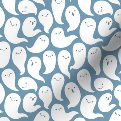 Spooky Cute Ghosts White and Blue Grey