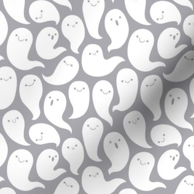 Spooky Cute Ghosts White and Light Grey