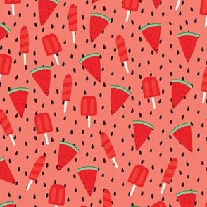 Cute Smiling Summer Watermelon Slices, Seeds and Popsicles