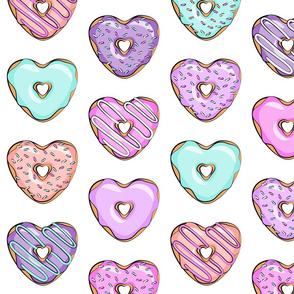 (large scale) heart shaped donuts - valentines multi on white