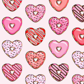 (large scale) heart shaped donuts - valentines red and pink on light pink