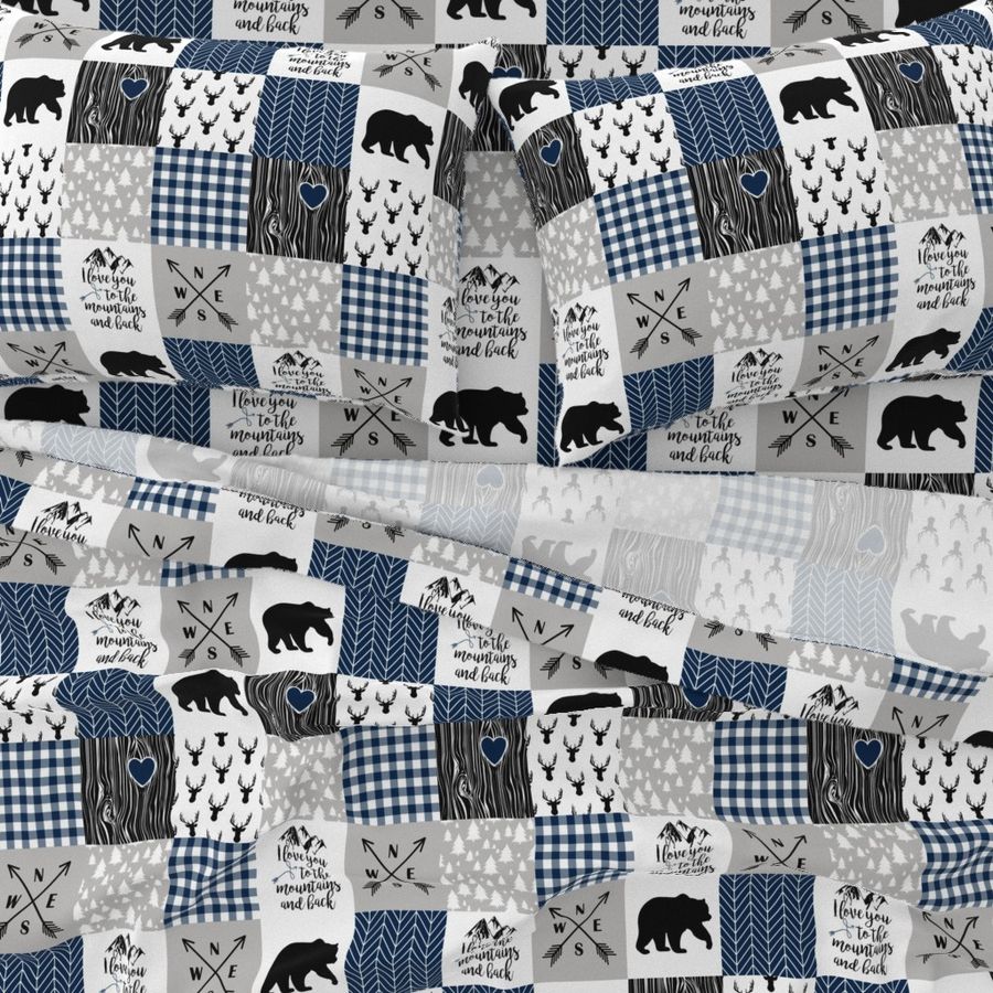 4.5 Inch To The Mountains - Wholecloth Cheater Quilt - Navy