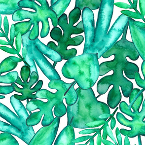 BIG Watercolor tropical leaves fabric
