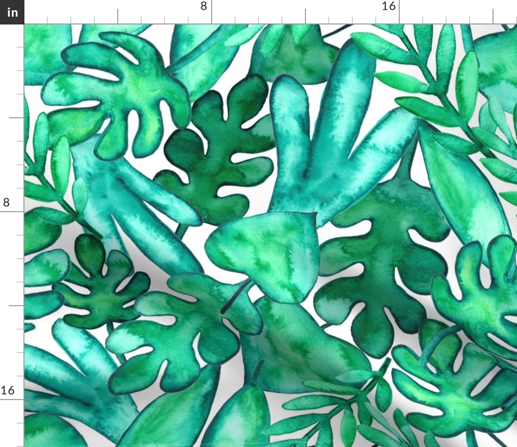 BIG Watercolor tropical leaves fabric