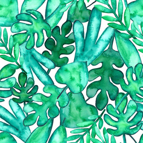 MEDIUM Watercolor tropical leaves fabric