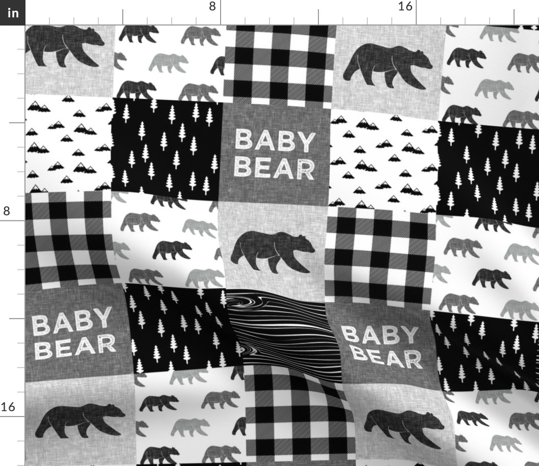 (4" small scale) baby bear patchwork quilt top || monochrome 