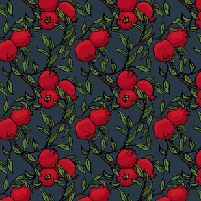 Pomegranate Branches on Dark Blue - Medium Scale