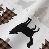 Wolf and Pine Trees (cowboy brown / black plaid) rotated