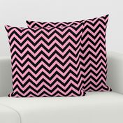 Three Inch Carnation Pink and Black Chevron Stripes