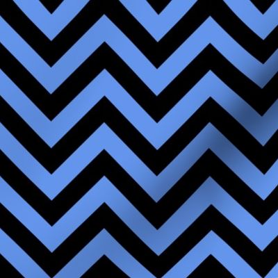 Three Inch Cornflower Blue and Black Chevron Stripes