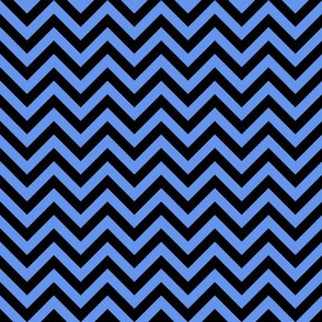 Three Inch Cornflower Blue and Black Chevron Stripes