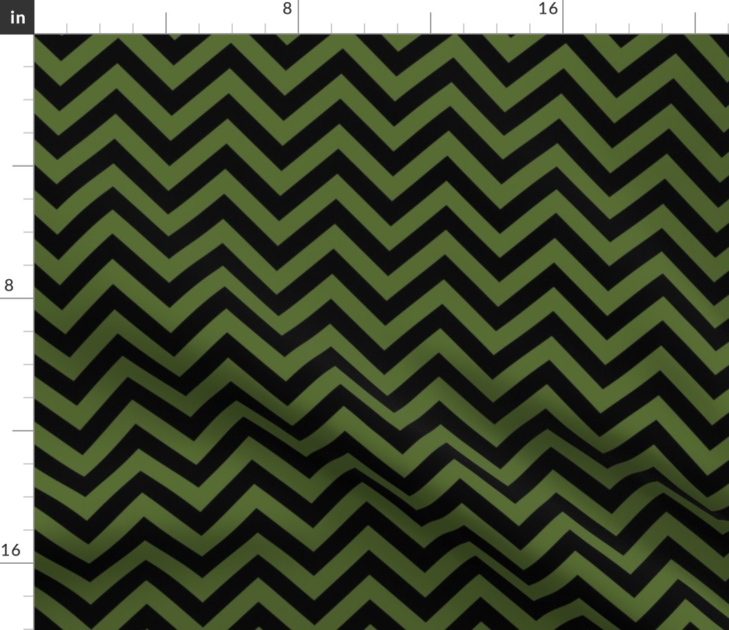 Three Inch Olive Green and Black Chevron Stripes